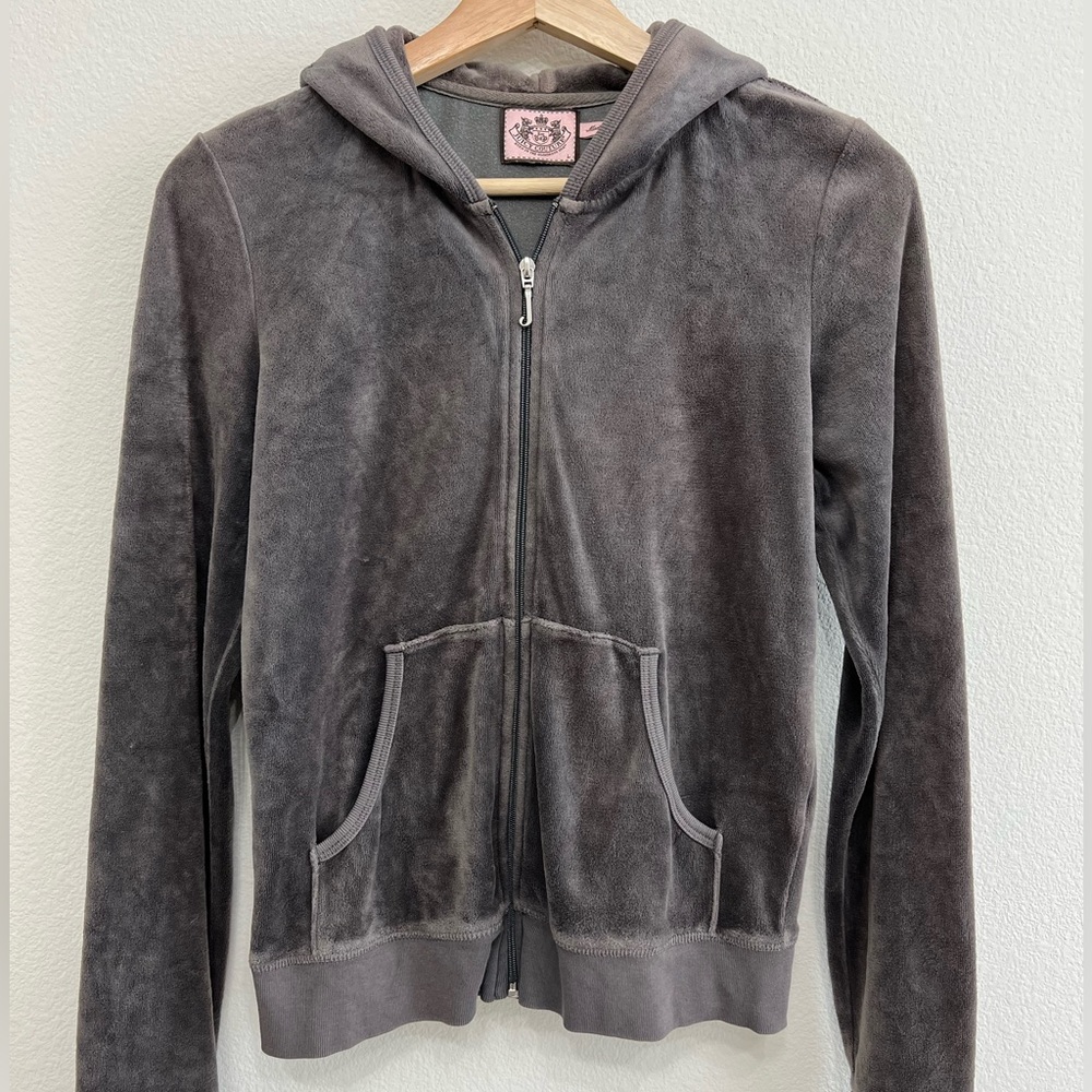 Juicy Couture Y2K Velour Zip Up Hoodie - Light Gray - Medium/Large